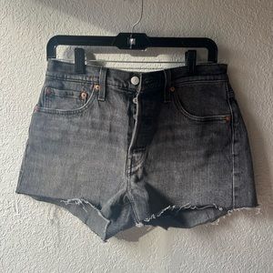 Levi’s 501 high rise button fly black jean cut off shorts